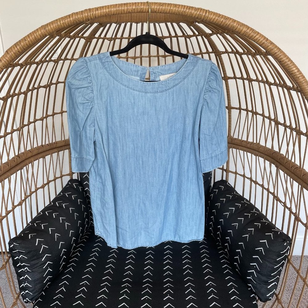 LOFT Chambray Puff Sleeve Top